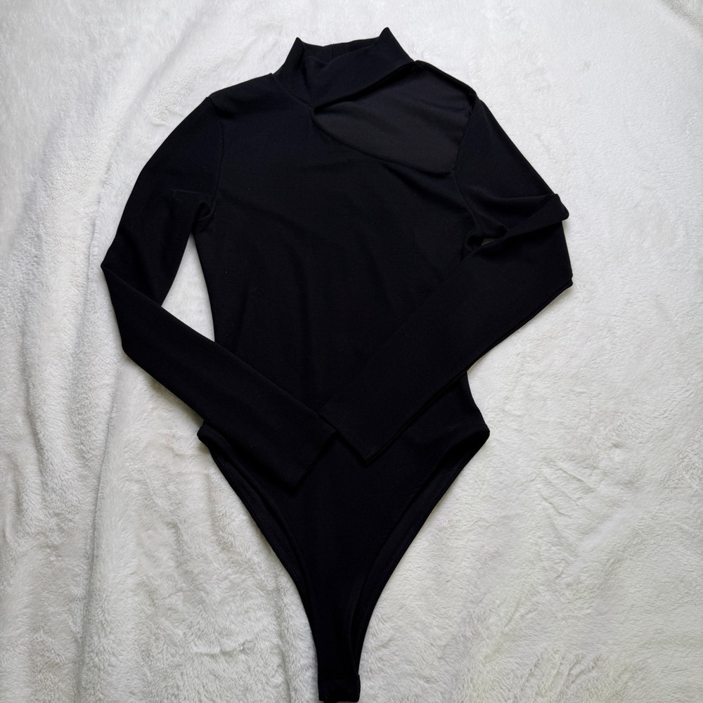 Zara Black Ribbed Cutout Bodysuit Size M